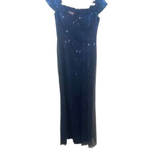TERI JON RICKIE FREEMAN WOMENS 10 BLUE  LONG BALL GOWN EVENING OFF SHOULDER